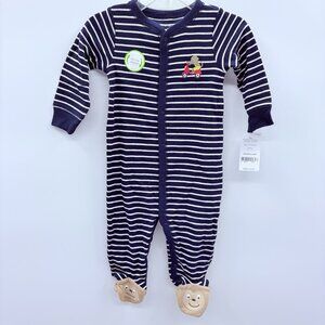 Carter's Baby Boys 9 Months Navy Blue/White Striped Monkey Footie Pajamas 2107